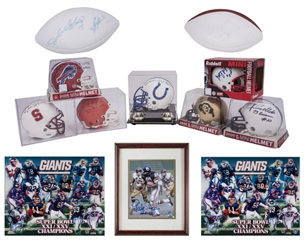 Lot Of (12) Football Signed Memorabilia Collection From NCAA & NFL Featuring Gale Sayers & Johnny Unitas Signed Items (Beckett PreCert)